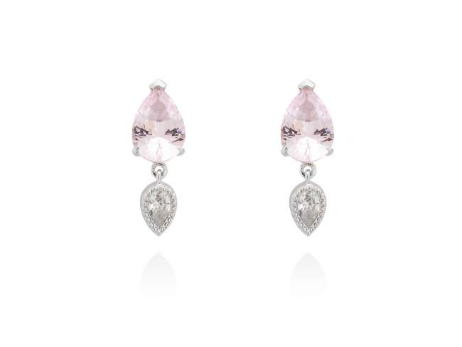 Earrings IRIA pink in silver de Marina Garcia Joyas en plata Earrings in rhodium plated 925 sterling silver, white cubic zirconia and synthetic stone water pink. (size: 2,1 cm.)