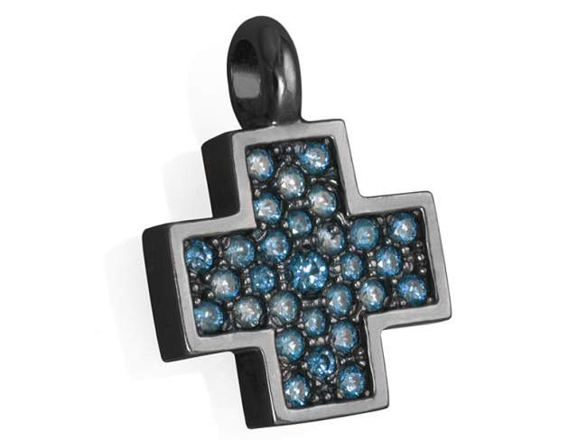Pendant CRUZ PAVE Blue in silver de Marina Garcia Joyas en plata Pendant in ruthenium plated 925 sterling silver and cubic zirconia (Chain is not included)