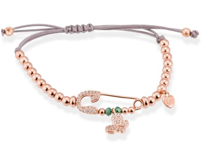 Bracelet CHARM Green in rose silver de Marina Garcia Joyas en plata Bracelet in 18kt rose gold plated 925 sterling silver with white cubic zirconia and faceted dark green Strass glass.  (extensible measure: from 15 to 23 cm.)