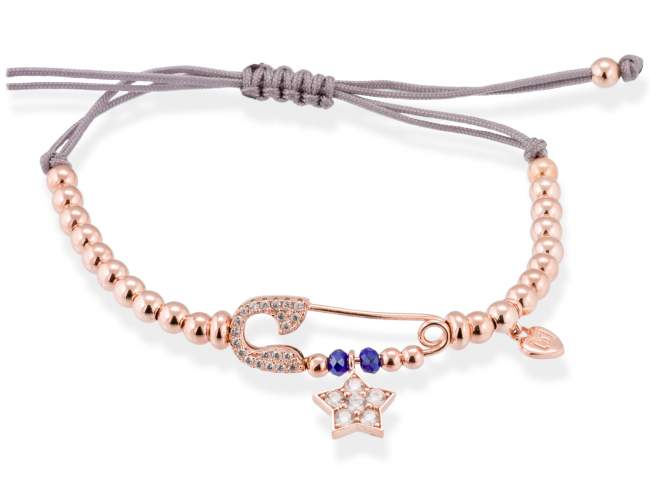 Bracelet LIGHT Blue in rose silver de Marina Garcia Joyas en plata Bracelet in 18kt rose gold plated 925 sterling silver with white cubic zirconia and faceted blue Strass glass. (extensible measure: from 15 to 23 cm.)