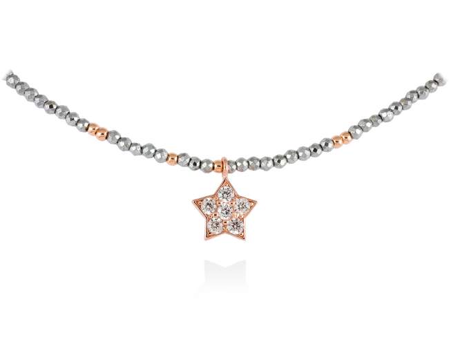 Necklace STAR White in rose silver de Marina Garcia Joyas en plata Necklace in 18kt rose gold plated 925 sterling silver with white cubic zirconia and hematite. (length: 40+3 cm.)