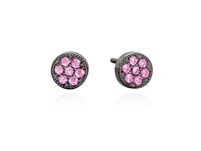 Earrings JOUR Pink in black Silver de Marina Garcia Joyas en plata Earrings in ruthenium plated 925 sterling silver and synthetic pink sapphire.  