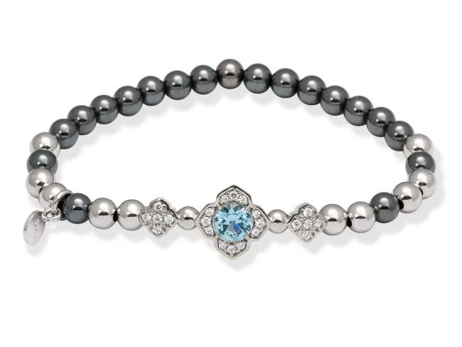 Bracelet MAUI Blue in silver de Marina Garcia Joyas en plata Bracelet in ruthenium and rhodium plated 925 sterling silver, white cubic zirconia and synthetic stone in aquamarine color. (wrist size: 17 cm.)