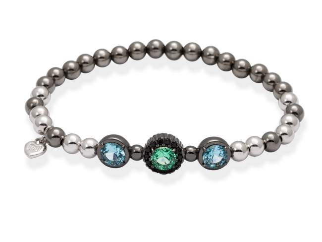 Bracelet MAUI Green in black silver de Marina Garcia Joyas en plata Bracelet in ruthenium plated 925 sterling silver, synthetic black spinel, synthetic stone in aquamarine color and synthetic stone in emerald color. (wrist size: 17 cm.)