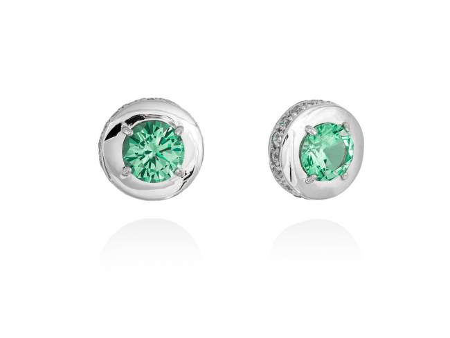 Earrings MAUI Green in silver de Marina Garcia Joyas en plata Earrings in rhodium plated 925 sterling silver with white cubic zirconia and synthetic stone in emerald color. (size: 1 cm.)