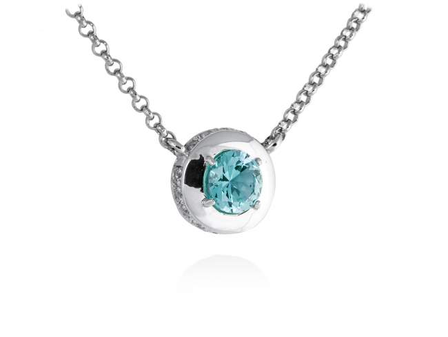 Necklace MAUI Blue in silver de Marina Garcia Joyas en plata Necklace in rhodium plated 925 sterling silver with white cubic zirconia and synthetic stone in aquamarine color. (length: 41+5 cm.)
