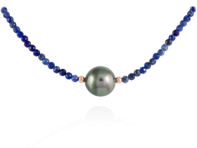 Necklace TAHITI Blue in rose silver de Marina Garcia Joyas en plata Necklace in 18kt rose gold plated 925 sterling silver with lapislazuli and baroque Tahiti south sea pearl. (length: 40+3 cm.)