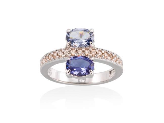 Ring MIRROW  Blue in silver de Marina Garcia Joyas en plata Ring in rhodium plated 925 sterling silver, cognac cubic zirconia, synthetic stone in blue color and synthetic stone 