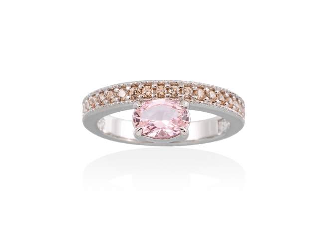 Ring PASTEL Pink in silver de Marina Garcia Joyas en plata Ring in rhodium plated 925 sterling silver, cognac cubic zirconia and synthetic stone water pink.  
