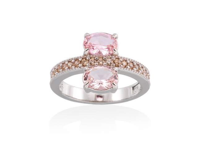 Ring MIRROW  Pink in silver de Marina Garcia Joyas en plata Ring in rhodium plated 925 sterling silver, cognac cubic zirconia, synthetic stone in pink color and synthetic stone water pink.  