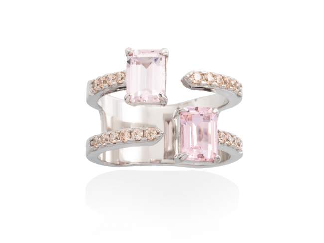 Ring PASTEL Pink in silver de Marina Garcia Joyas en plata Ring in rhodium plated 925 sterling silver, cognac cubic zirconia, synthetic stone in pink color and synthetic stone water pink.  