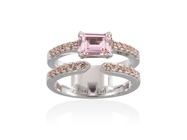 Ring PASTEL Pink in silver de Marina Garcia Joyas en plata Ring in rhodium plated 925 sterling silver, cognac cubic zirconia and synthetic stone in pink color.  