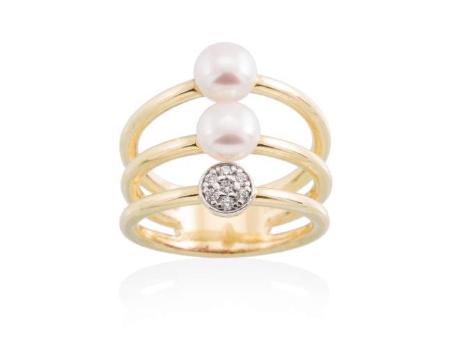 Ring PERLE  in golden silver de Marina Garcia Joyas en plata Ring in 18kt yellow gold plated 925 sterling silver, white cubic zirconia and freshwater cultured pearls.  