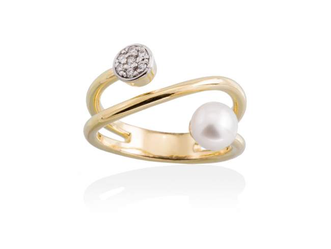 Ring PERLE  in golden silver de Marina Garcia Joyas en plata Ring in 18kt yellow gold plated 925 sterling silver, white cubic zirconia and freshwater cultured pearl.  