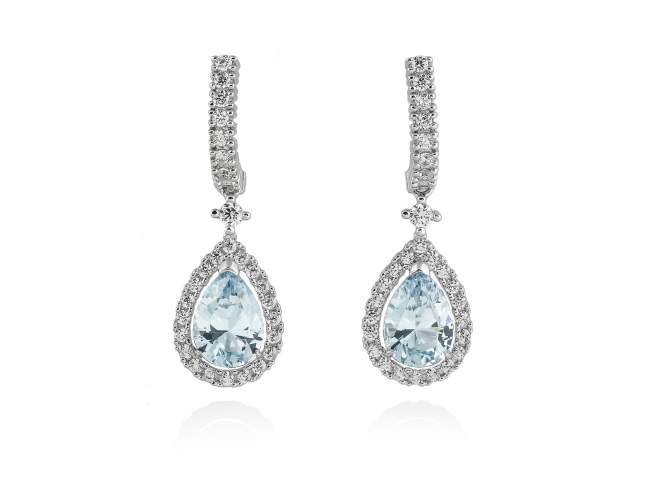 Earrings EVA Blue in silver de Marina Garcia Joyas en plata Earrings in rhodium plated 925 sterling silver with white cubic zirconia and synthetic stone in aquamarine color.(size: 3,4 cm.)