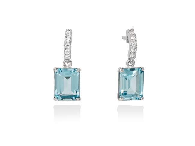 Earrings PENELOPE Blue in silver de Marina Garcia Joyas en plata Earrings in rhodium plated 925 sterling silver, white cubic zirconia and synthetic stone in aquamarine color. (size: 2 cm.)