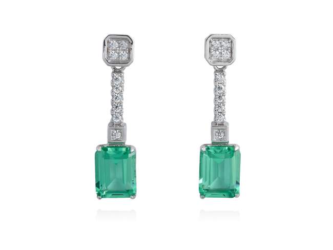 Earrings BERTA Green in silver de Marina Garcia Joyas en plata Earrings in rhodium plated 925 sterling silver with white cubic zirconia and synthetic stone in emerald color.(size: 2,7 cm.)