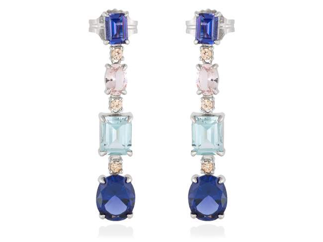 Earrings ANTIBES Multicolor in silver de Marina Garcia Joyas en plata Earrings in rhodium plated 925 sterling silver, cognac cubic zirconia and synthetic stones in various colors. (size:4,5 cm.)