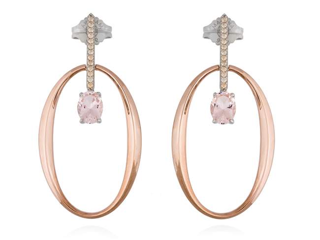 Earrings SAN REMO Pink in rose silver de Marina Garcia Joyas en plata Earrings in 18kt rose gold and rhodium plated 925 sterling silver, cognac cubic zirconia and synthetic stone water pink. (size: 5,5 cm.)