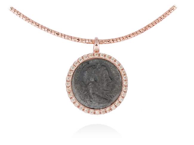 Pendant EMPIRE  in rose silver de Marina Garcia Joyas en plata Pendant in 18kt rose gold and ruthenium plated 925 sterling silver and cognac cubic zirconia. (size: 2 cm.)  (Chain is not included)