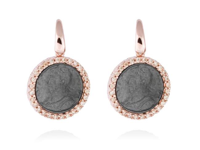 Earrings EMPIRE  in rose silver de Marina Garcia Joyas en plata Earrings in 18kt rose gold and ruthenium plated 925 sterling silver and cognac cubic zirconia. (size:  2,7 cm.)