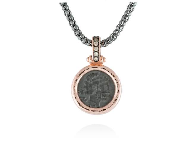Pendant VESTA  in rose silver de Marina Garcia Joyas en plata Pendant in 18kt rose gold and ruthenium plated 925 sterling silver and cognac cubic zirconia. (size: 3 cm.)  (Chain is not included)