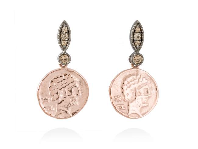 Earrings VENUS  in rose silver de Marina Garcia Joyas en plata Earrings in 18kt rose gold and ruthenium plated 925 sterling silver with cognac cubic zirconia. (size: 3 cm.)