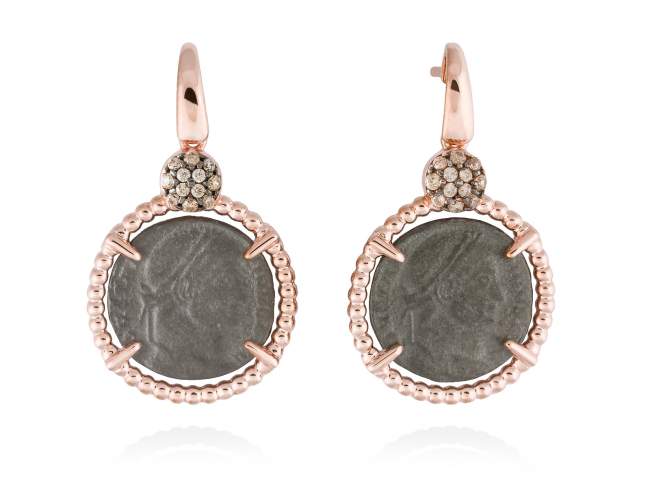 Earrings OLIMPO  in rose silver de Marina Garcia Joyas en plata Earrings in 18kt rose gold and ruthenium plated 925 sterling silver and cognac cubic zirconia. (size: 3,4  cm.)