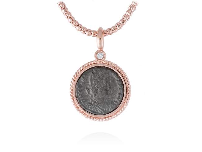 Pendant TERRA  in rose silver de Marina Garcia Joyas en plata Pendant in 18kt rose gold and ruthenium plated 925 sterling silver and white cubic zirconia. (size: 3 cm.)  (Chain is not included)