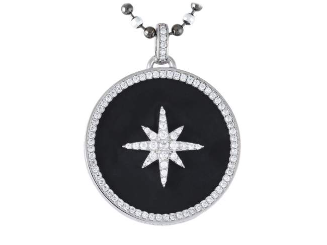 Pendant STELLA  in silver de Marina Garcia Joyas en plata Pendant in rhodium plated 925 sterling silver, white cubic zirconia and black onyx. (size: 5 cm.)  (Chain is not included)