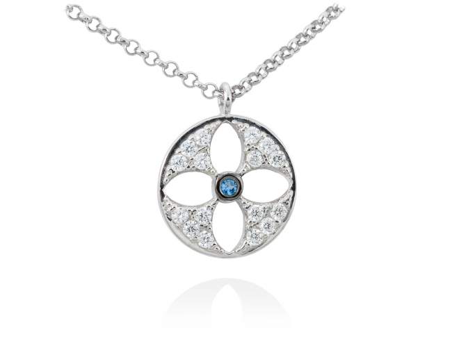 Necklace DUOMO Blue in silver de Marina Garcia Joyas en plata Necklace in rhodium plated 925 sterling silver, white cubic zirconia and synthetic blue spinel. (Length of necklace: 40+5  cm. Size of pendant: 1,5  cm.)