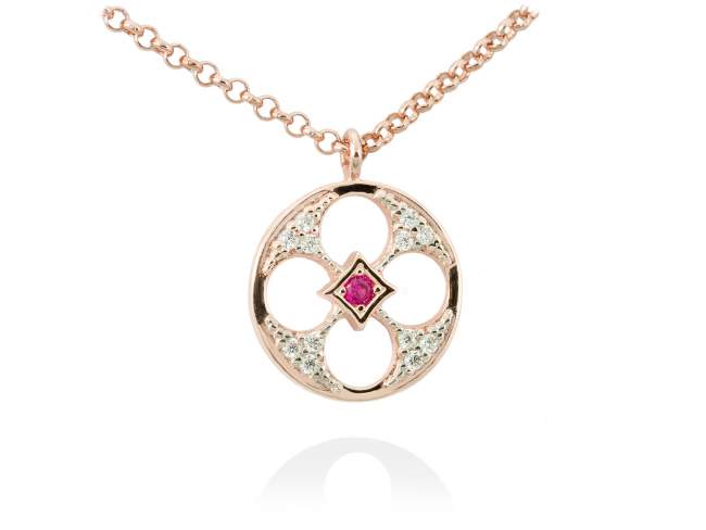 Necklace FIRENZE Fuchsia in rose silver de Marina Garcia Joyas en plata Necklace in 18kt rose gold plated 925 sterling silver, white cubic zirconia and synthetic fuchsia sapphire. (Length of necklace: 40+5  cm. Size of pendant: 1,5 cm.)