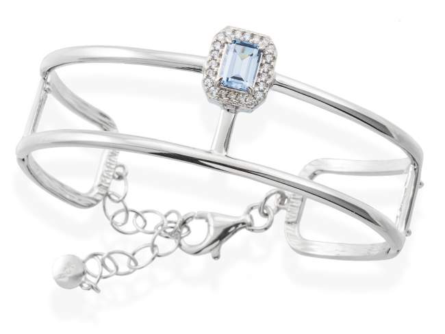 Bracelet AIRE Blue in silver de Marina Garcia Joyas en plata Bracelet in rhodium plated 925 sterling silver, white cubic zirconia and synthetic stone in blue color. (wrist size: 18+3  cm.)