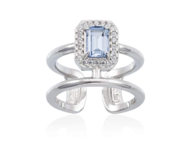 Ring AIRE Blue in silver de Marina Garcia Joyas en plata Ring in rhodium plated 925 sterling silver, white cubic zirconia and synthetic stone in blue color.  