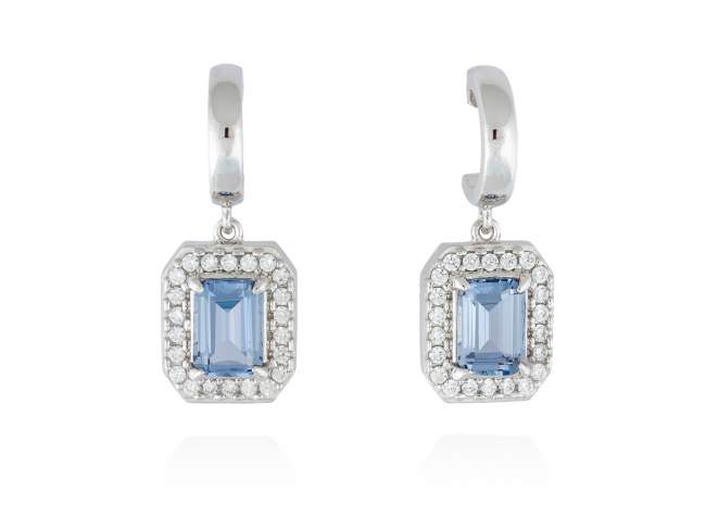 Earrings AIRE Blue in silver de Marina Garcia Joyas en plata Earrings in rhodium plated 925 sterling silver, white cubic zirconia and synthetic stone in blue color. (size:  2,5 cm.)