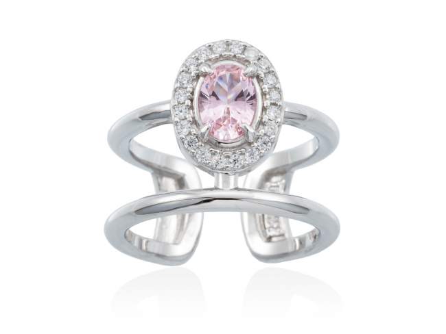 Ring AIRE Pink in silver de Marina Garcia Joyas en plata Ring in rhodium plated 925 sterling silver, white cubic zirconia and synthetic stone in pink color.  