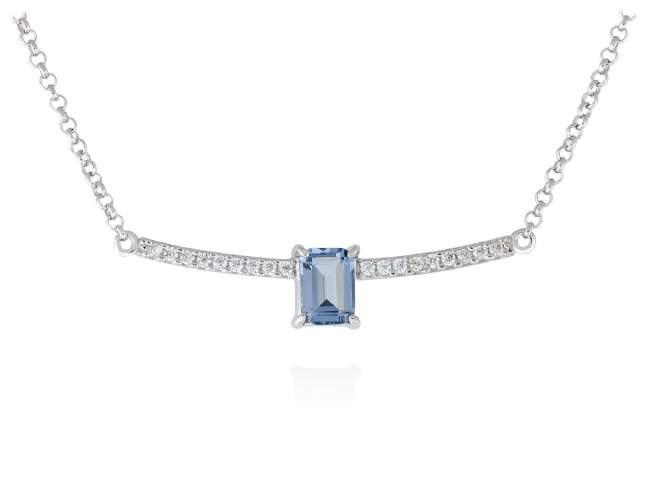 Necklace AIRE Blue in silver de Marina Garcia Joyas en plata Necklace in rhodium plated 925 sterling silver, white cubic zirconia and synthetic stone in blue color. (length: 40+5  cm.)