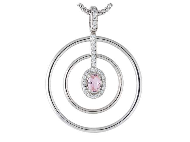 Pendant AIRE Pink in silver de Marina Garcia Joyas en plata Pendant in rhodium plated 925 sterling silver, white cubic zirconia and synthetic stone in pink color. (size: 5 cm.)  (Chain is not included)
