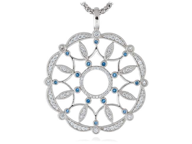 Pendant LAZE Blue in silver de Marina Garcia Joyas en plata Pendant in rhodium plated 925 sterling silver, white cubic zirconia and synthetic blue spinel. (size: 6,3  cm.)  (Chain is not included)