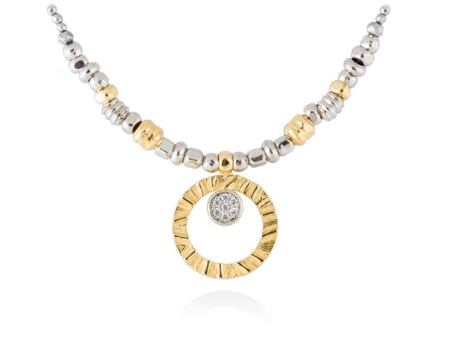 Necklace FOUNDANT White in golden silver de Marina Garcia Joyas en plata Necklace in 18kt yellow gold and rhodium plated 925 sterling silver, white cubic zirconia and hematite. (Length of necklace: 42+3 cm. Size of pendant: 2,2 cm.)