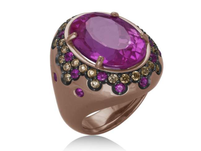 Ring KELLY Fuchsia in rose Silver de Marina Garcia Joyas en plata Ring in 18kt rose gold plated 925 sterling silver, cubic zirconia and synthetic ruby.