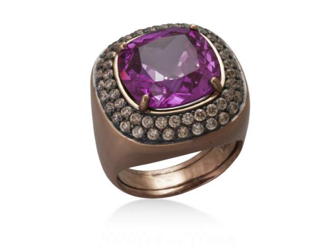 Ring JAIPUR Fuchsia in rose Silver de Marina Garcia Joyas en plata Ring in 18kt rose gold plated 925 sterling silver, cubic zirconia and synthetic ruby.
