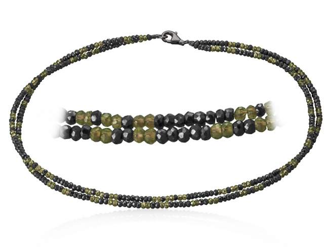  K822T42 de Marina Garcia Joyas en plata Double necklace in ruthenium plated 925 sterling silver, faceted black spinels and yellow zircon. (length 42 cm)