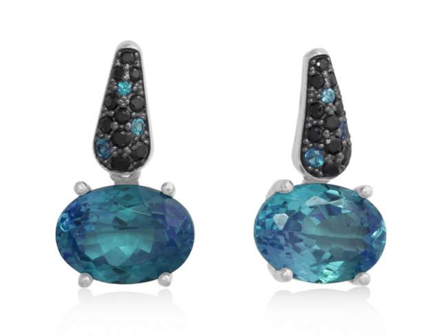 Earrings KELLY Blue in silver de Marina Garcia Joyas en plata Earrings in rhodium plated 925 sterling silver, cubic zirconia and faceted blue hydrothermal quartz.