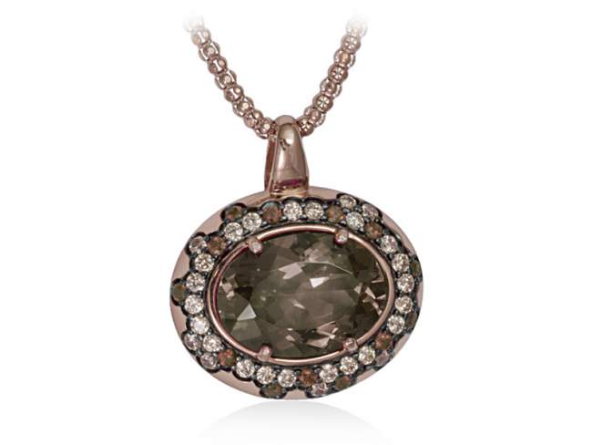 Pendant KELLY Brown in rose Silver de Marina Garcia Joyas en plata Earrings in 18kt rose gold plated 925 sterling silver, cubic zirconia and faceted smoky quartz. (Chain is not included)