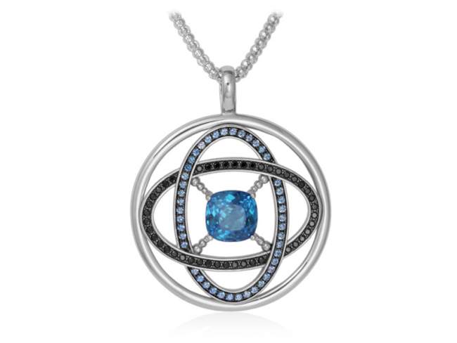 Pendant METZ Blue in black Silver de Marina Garcia Joyas en plata Pendant in ruthenium plated 925 sterling silver, cubic zirconia and synthetic ruby. (Chain is not included)