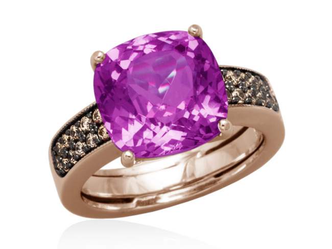 Ring METZ Fuchsia in rose Silver de Marina Garcia Joyas en plata Ring in 18kt rose gold plated 925 sterling silver with cognac cubic zirconia and synthetic ruby.  