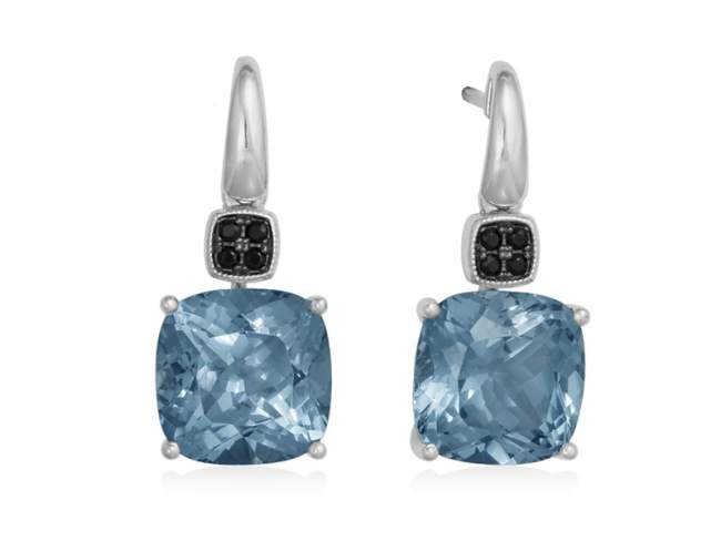 Earrings METZ Blue in silver de Marina Garcia Joyas en plata Earrings in rhodium plated 925 sterling silver, with synthetic black spinel and synthetic blue spinel.  