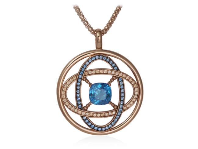 Pendant METZ Blue in rose Silver de Marina Garcia Joyas en plata Pendant in 18kt rose gold plated 925 sterling silver with cognac cubic zirconia, synthetic blue spinel and synthetic fuchsia sapphire.   (Chain is not included)