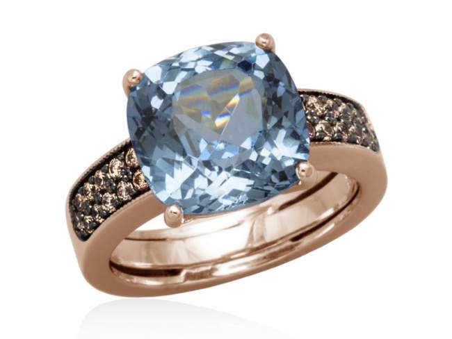 Ring METZ Blue in rose Silver de Marina Garcia Joyas en plata Ring in 18kt rose gold plated 925 sterling silver with cognac cubic zirconia and synthetic blue spinel.  